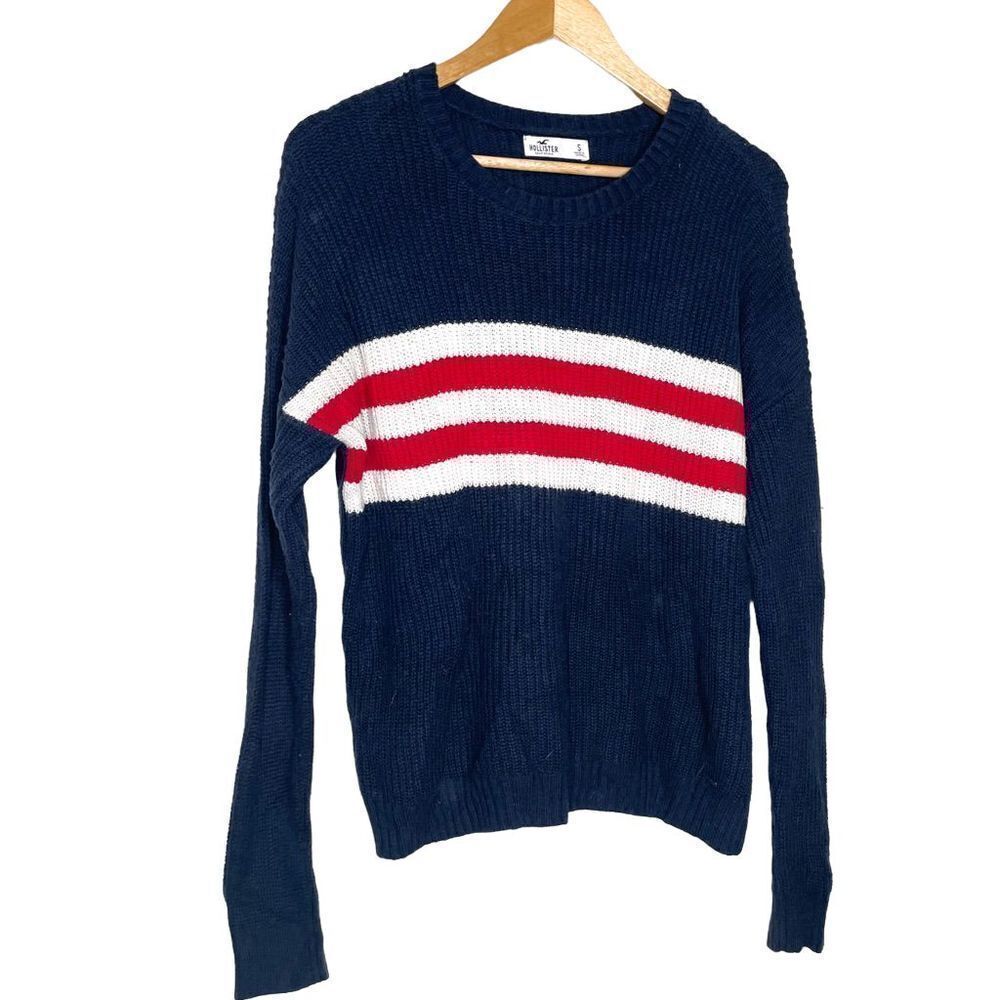 Hollister Ribbed Navy, White, and Red Striped Sweater‎
